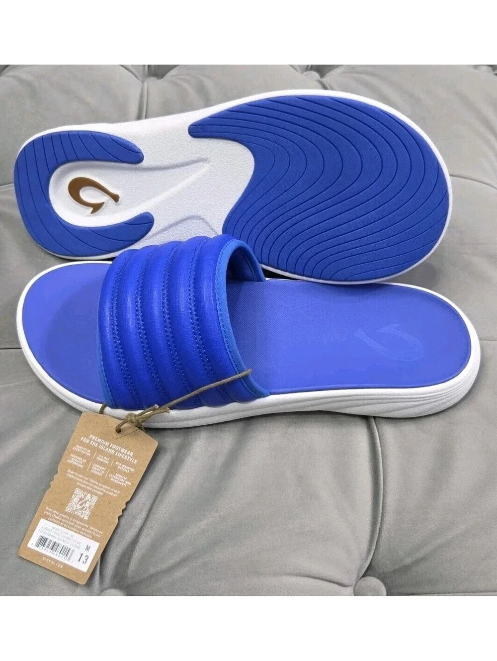 OluKai Komo Slide Blue Waterproof Comfort Sandals Flats Mens Shoes 13 New $99